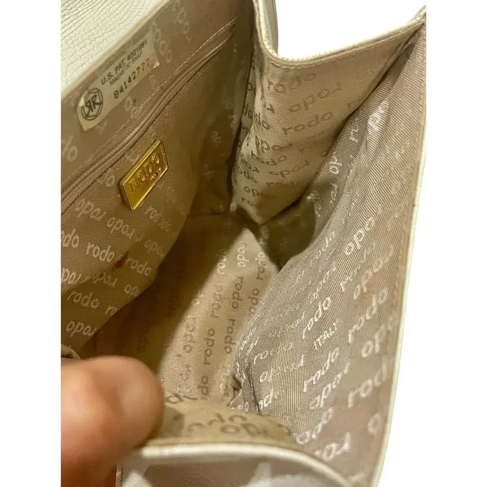RODO ITALY IVORY LIZARD PURSE CROSSBODY 60’s 70’s VINTAGE GOLD TONE STRAP ICONIC